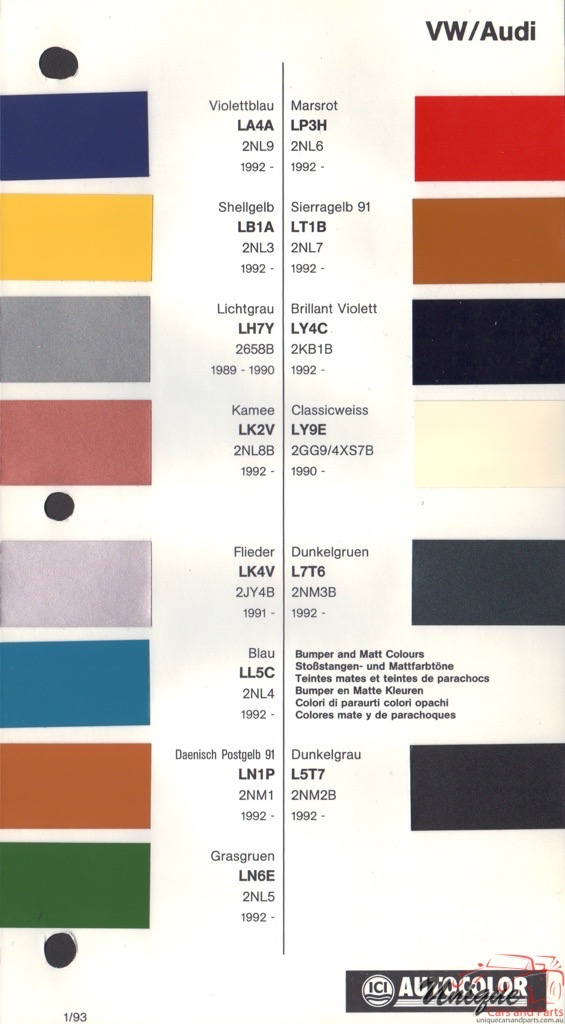 1990 - 1994 Volkswagen Paint Charts Autocolor 3